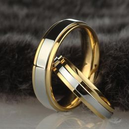 Stainless steel Wedding Ring Silver Gold Colour Simple Design Couple Alliance Ring 4mm 6mm Width Band Ring for Women and Men307t