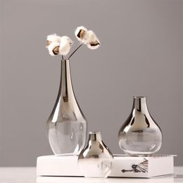 Nordic Glass Vase Creative Silver Gradient Dried Flower Vase Desktop Ornaments Home Decoration Fun Gifts Plants Pots Furnishing T2264K