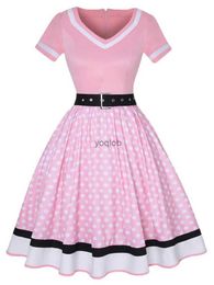 Urban Sexy Dresses 2022 Vintage 50s 60s Women's Vintage Party Dress With Belt Polka Dot Print Short Sleeve Hepburn Robe Pin Up Rockabilly DressesL2311298