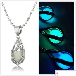 Pendant Necklaces Glow In The Dark Locket Hollow Glowing Stone Luminous Statement Chocker Pendants Necklace Drop Delivery Jewelry Dhhyc