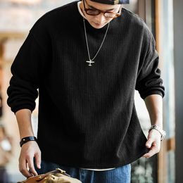 Men's Hoodies Sweatshirts Maden Crew Neck Knitted Hoodies Men's Warm Lazy Style Loose Pullover Drop Shoulder Vintage Sweater Casual Solid Color Sweatshirt 231205