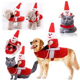 Dog Apparel Christmas Dog Costume Funny Christmas Santa Claus Riding on Dog Pet Cat Holiday Outfit Clothes Dressing Up for Halloween Xmas 231205