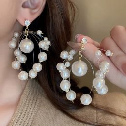 Japan Korean Zirconia Big Small Pearl Tassel Earrings For Women Fashion Jewellery Wedding Pendientes Mujer