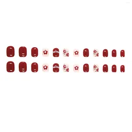 False Nails Red Short Round Fake Stylish Pearl Decoration Nail Pieces For Finger Home DIY
