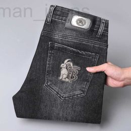 Men's Jeans designer Black and gray jeans for men high-end slim fit small straight leg autumn and winter mens pants, elastic embroidery, versatile casual pants