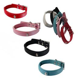 20PCS lot PU Leather Personalised Plain Skin Pet Collar For Dor Or Cat With 10mm Slide Bar Fit for 10mm diy slide letter & slide c1804