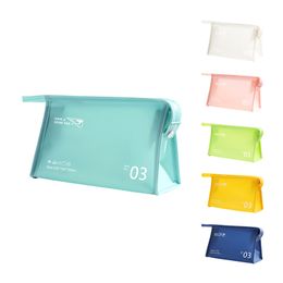 DHL50pcs Cosmetic Cases PVC Letter Printing Candy Large Capacity Solid Brief Cross Travel Wash Bag Mix Colour