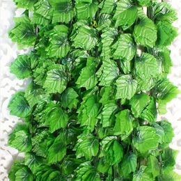 12pcs Atificial Fake Hanging Plant Leaves 2 4m Garland Home Garden Wall Decoration Plastic Green Field Atificial Grape Leaf Vine334e