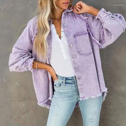 Women's Jackets Casual Sweet Pink Loose Denim Jacket Woman Soft Button Ladies Chic Pocket Solid Shirts Women