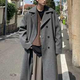 Men's Wool Blends Winter Men Overcoat Fashion Korean Trench Coat Solid Business Jacket Casual Loose Long Outer Wear Clothing 231205