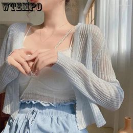 Women's Knits WTEMPO Shrugs Women Candy Colour Sweet All-match Cape Elegant Long Sleeve Bolero Sun Shading Cardigan Cropped Shawls Chic