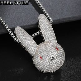 Hip Hop Iced Out CZ AAA Bling Bad Bunny Cubic Zirconia Necklaces & Pendants for Men Jewellery With Chain Y1220297E