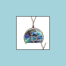 Pendant Necklaces Copper Wire Winding Abalone Shell Necklace Energy Stone Drop Delivery Jewellery Pendants Dhk5J