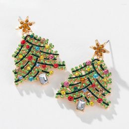 Dangle Earrings Fashion Hollow Alloy Christmas Tree Colorful Rhinestone Drop For Women Jewelry Gifts Korean