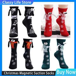 Women Socks Christmas Creative Magnetic Suction Cotton Toe 3D Hand In Celebrity Couple Mid Tube With Magnet