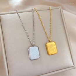 Pendant Necklaces Flower Square Necklace Stainless Steel Dainty Gold Plated October Sculpture For Woman Geometric Jewellery