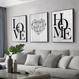 Paintings 3pcs Love Home Diamond Heart Letter Canvas Prints Nordic Modern Living Room Wall Art Black White Decorative Decor 231205