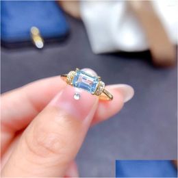 Cluster Rings 5Mm 7Mm Vvs Grade Natural Topaz Ring For Daily Wear 0.8Ct Emerald Cut Light Blue Sier Gift Woman Drop Delivery Jewelry Dhzyx