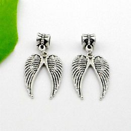 Whole - MIC IN STOCK 100 Pcs lot alloy Angel Wing Heart Beads Charms pendant Dangle Beads Charms Fit European Bracelet196Q