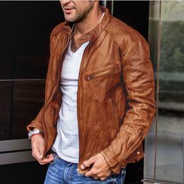 Men's Outerwear Coats Leather Faux Leather European and American men's autumn and winter PU leather jacket stand up collar punk men's motorcycle leather jacket