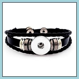 Charm Bracelets Mtilayer Leather Bracelet Noosa Chunk 18Mm Metal Button Ginger Snap Statement Jewellery Wholesale Drop Delivery Dhyrl