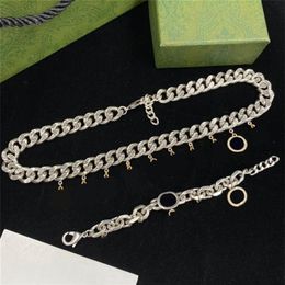 Full Diamond Letter Pendant Necklace Double Letters Metal Chain Bracelets Ladies Anniversaries Rhinestone Pendants Bracelet With G286C