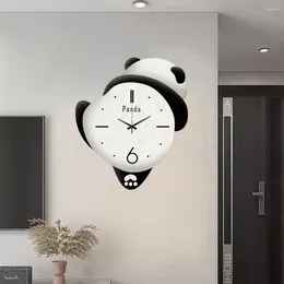 Wall Clocks Cute Panda Clock Family Bedroom Cartoon Decoration Silent Room No Children's Punch Hanging V9M7