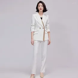 Women's Two Piece Pants Suit Coat 2023 Autumn White Royal Sister Style Casual Professional Dress Formal Set Work Clothes Business