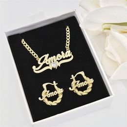 Pendant Necklaces Custom Name Necklace and Earrings Set Baby Heart Necklace Small Twist Hoops Kids Earrings Birthday Gift for Girl Toddler Jewelry 231204