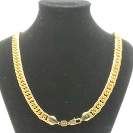 Super Cool Chain Fashion 24k Yellow Solid Fine Gold Double Curb Cuban Link Necklace Mens 600MM 10MM290Y