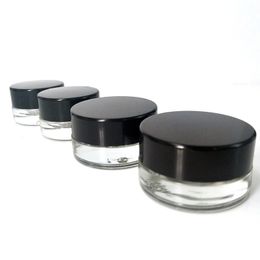 Portable Sample Tank Glass Jar 3ml 5ml Black Lid Glass Box container OEM case clear dab tool for wax Cream oil cosmetic jar Packing Bottle