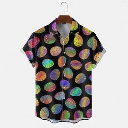 Men's Casual Shirts Male Easter Graphic Shirt Summer Funny Short Sleeve Hilarious Button 3D Color Printing Lapel Top Camisas De Hombre