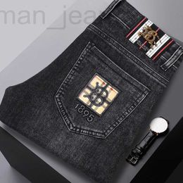 Men's Jeans designer Brand autumn and winter thick denim men's elastic slim fitting small straight tube European trendy high-end youth versatile pants O0NY