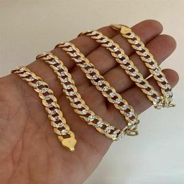 Men's Diamond Cut 8mm Cuban Chain 14k Gold Over Solid 925 Silver Two Tone ITALY2940