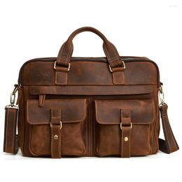Briefcases Leather Men's Bag Briefcase Business Retro Fashion 17 Inch Computer Handbag