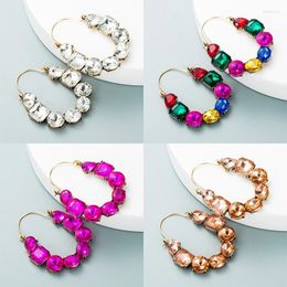 Stud Earrings Fuchsia Rhinestone Piercing For Women Large Round Elegant Crystal Luxury Statement Fashion Jewellery