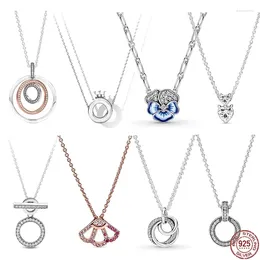 Pendants Classic 925 Sterling Silver Double Ring T-shaped Buckle Multi Round Pendant Necklace Fit Original Beads DIY Gifts