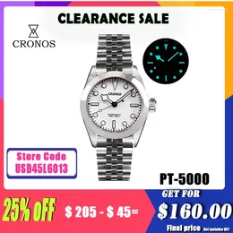 Wristwatches Cronos BB39 PT5000 SW200 Dress Mechanical Men's Watches Automatic Sapphire Snowflake Hands 5 Links 20Bar Waterproof BGW-9 Lum