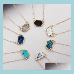 Pendant Necklaces New Korean Jewelry Imitation Natural Stone Colorf Crystal Turquoise Rhombus Resin Pendant Necklace For Women Factory Dhm5S