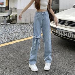 Women's Jeans Bow Women High Waist Straight Elegant Sweet Harajuku Cute Korean Fashion Style Girls