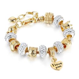 Charm Bracelets Hermp Crystal Heart & Bangles Gold For Women Jewellery Pulseira Feminina HS056254z