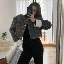 Women's Jackets Vintage Tweed Jacket Women Elegant Patchwork Cropped Blazer Korean Single Breasted Short Coat Office Lady All Match