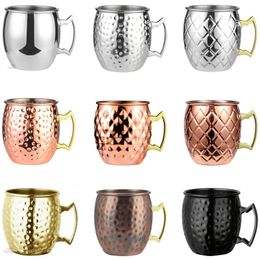Water Bottles 1pcs 550ml 18 Ounces Moscow Mule Mug Stainless Steel Hammered Copper Plated Beer Cup Coffee Bar Drinkware 231205