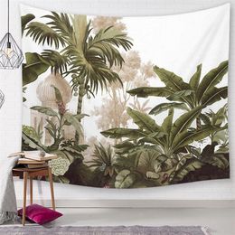 vintage tropical tapestry palmier tree wall hanging decor banana leaf leaves mural jungle rainforest tenture decorative cloth340M