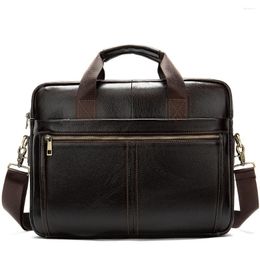 Briefcases 2023 First Layer Cow Leather Business Men's Portable Briefcase Solid Shoulder Bag Large Capacity Vintage Laptop Bags