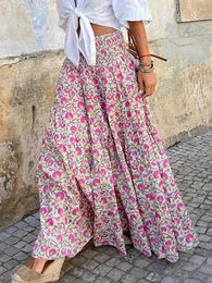 Skirts Summer Long Women Boho Print Skirt Female Floral Beach Maxi Ladies Vintage Loose Elastic Waist Holiday