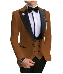 Men's Suits Men Suit 3 Pieces Slim Fit Business Groom Brown Tuxedos For Formal Wedding (Blazer Pants Vest)