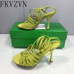 Sandals Slim Belts Lace Up Sexy Peep Toe Shoes Woman Fashion High Heels Gladiator Stiletto Green Hollow Mujer