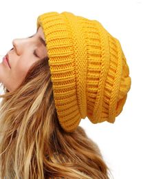 Beanies Outdoor Women Satin Lined Winter Beanie Caps Striped Knit Hats Solid Colour Silk Lining Thick Chunky Cap Soft Slouchy Warm Bonnet