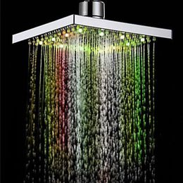 Romantic Automatic Changing Magic 7 Color 5 LED Lights Handing Rainfall Shower Head Square Head for Water Bath Bathroom New #F160P